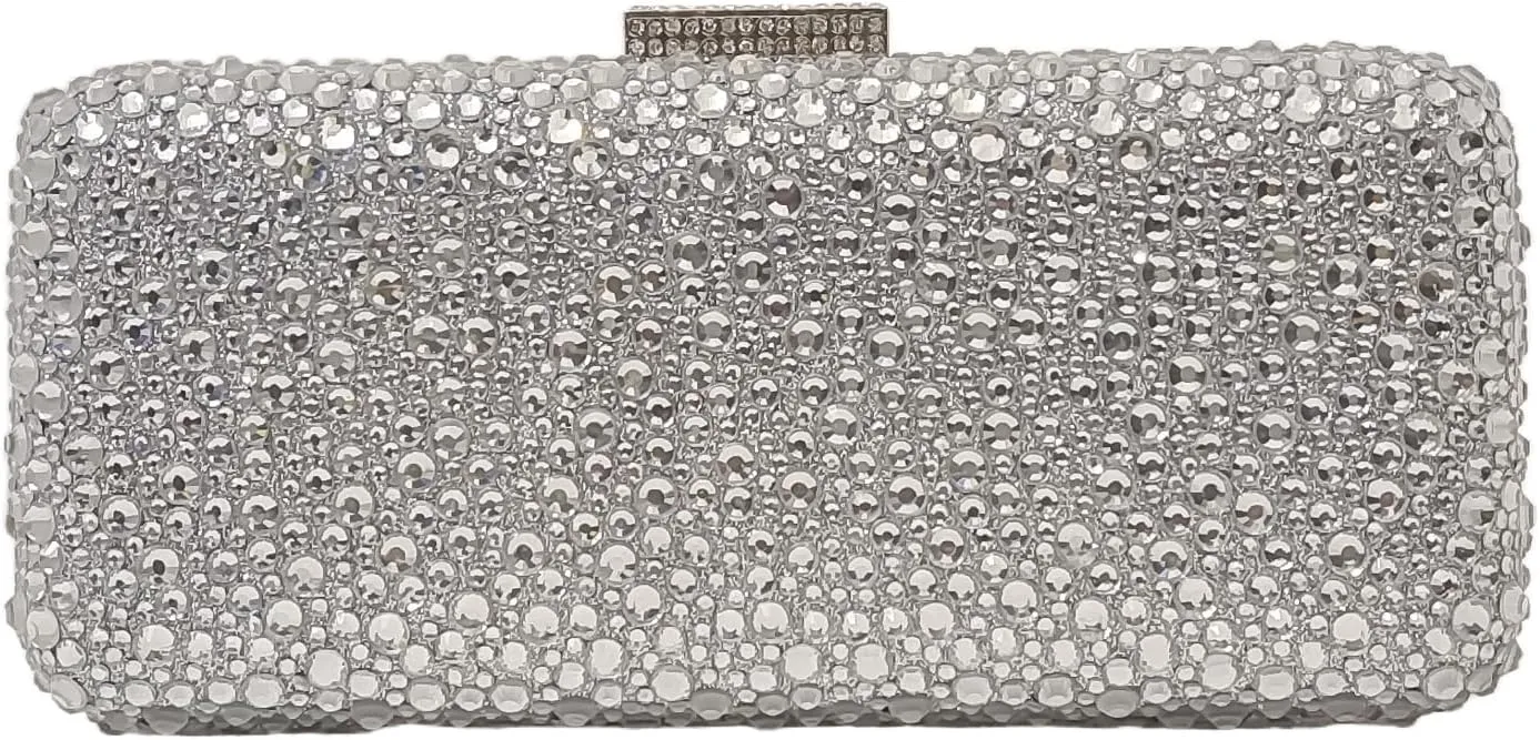 Long Rhinestone Box Evening Bag Women Formal Gathering Party Crystal Clutch Bridal Purse
