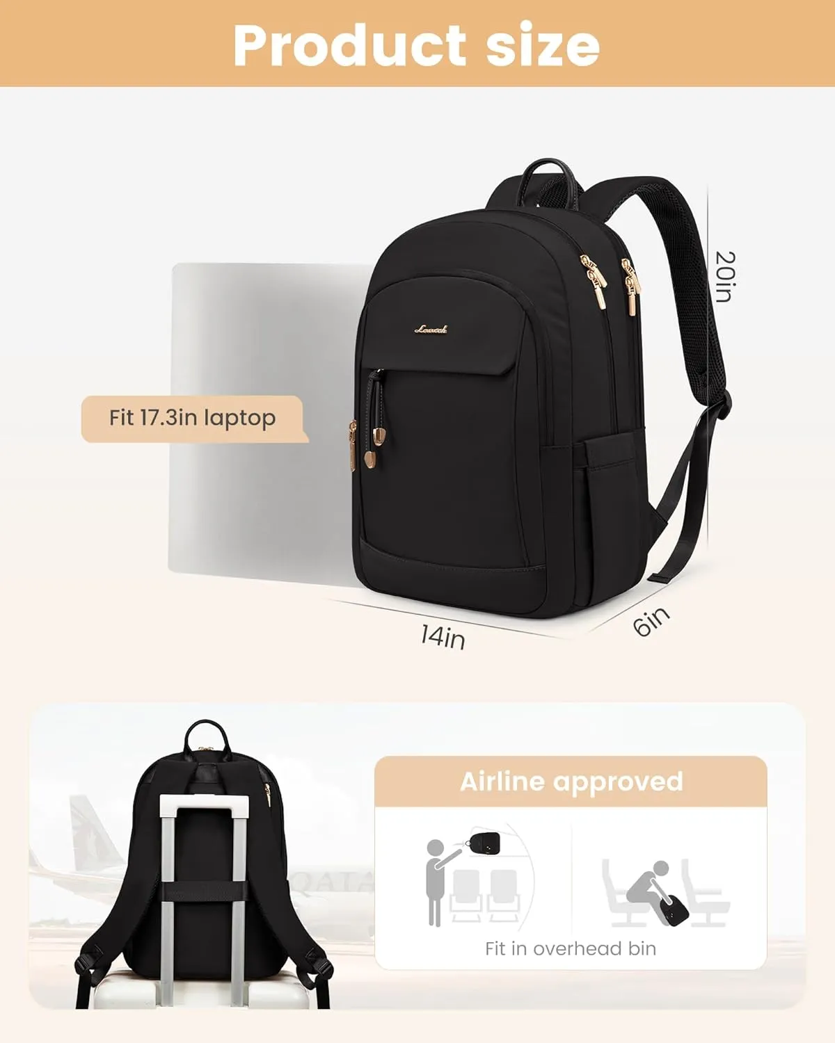 LOVEVOOK Backpack for Women, 17.3 inch Laptop Backpacks for Travel Work College, Large Capacity Water-Repellent Anti Theft Computer Bags Woman with Laptop Compartment College Essentials,Black