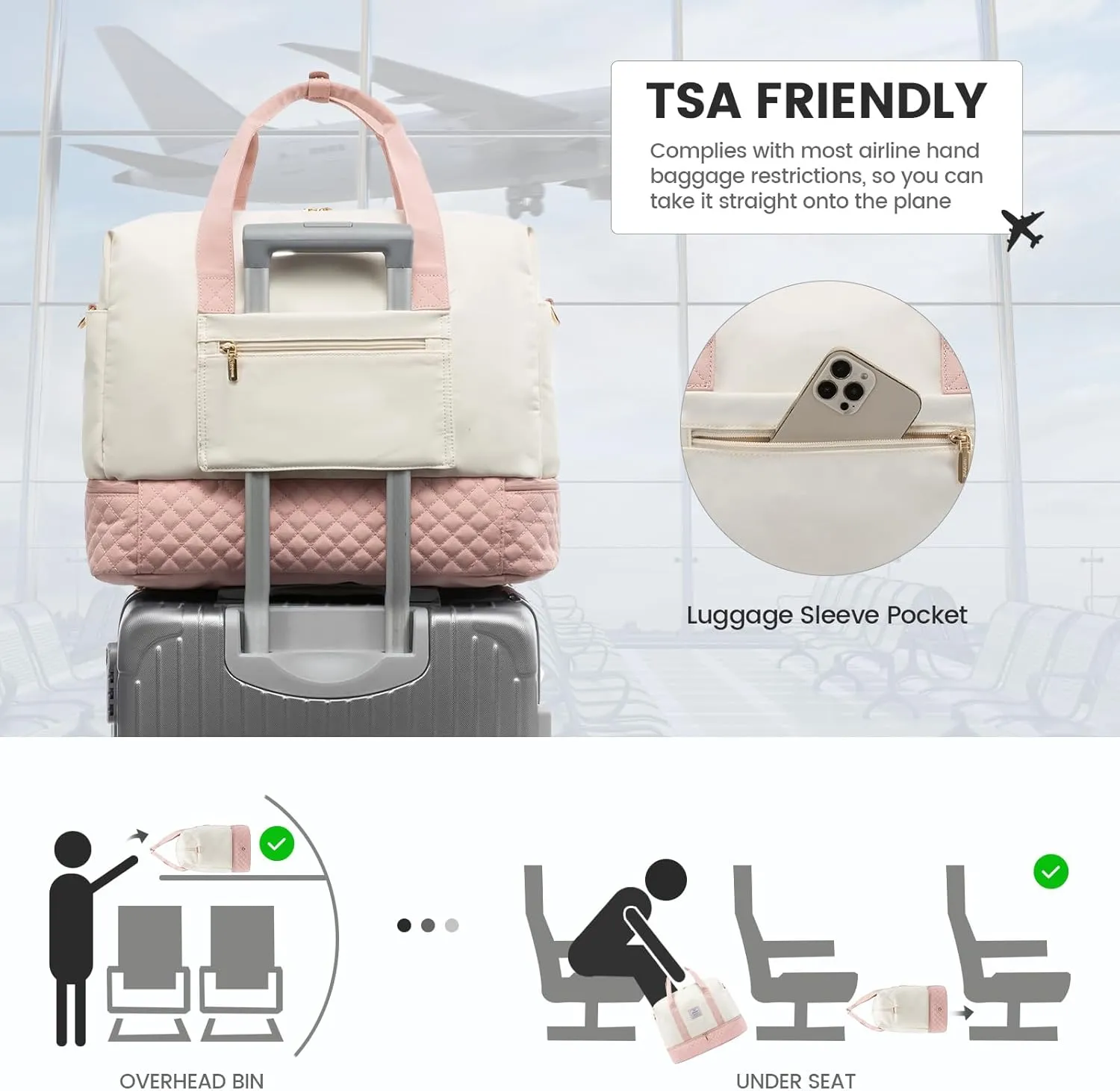 LOVEVOOK Travel Duffel Bag, 21inch Weekender Bags for Women with Shoe Compartment，45L Carry on Overnight Bag with Toiletry Bag, Gym Duffel Bag with Wet Pocket, Hospital Bags for Labor and Deliver
