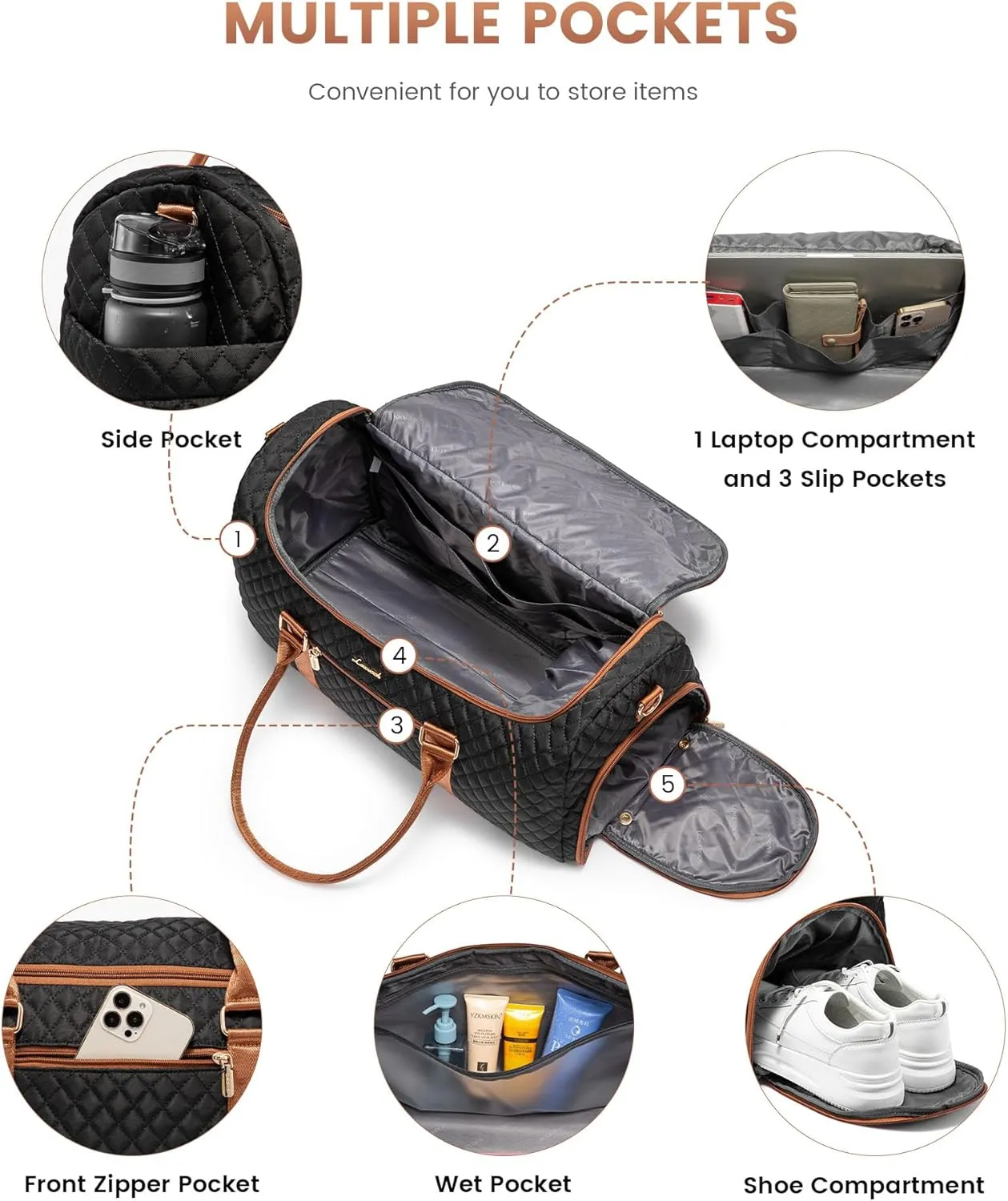 LOVEVOOK Travel Duffle Bag, 40L Weekender Overnight Bag with Toiletry Bag, Quilted Carry On Bag with Shoe Compartment, Gym Duffel Bag with Wet Pocket for Women, Hospital Bags for Labor and Delivery