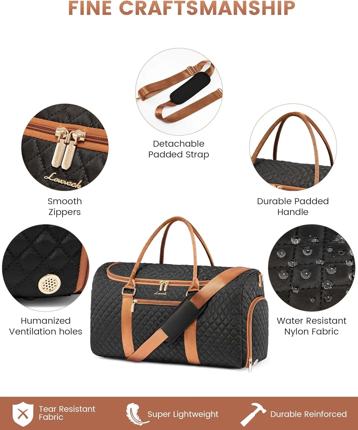 LOVEVOOK Travel Duffle Bag, 40L Weekender Overnight Bag with Toiletry Bag, Quilted Carry On Bag with Shoe Compartment, Gym Duffel Bag with Wet Pocket for Women, Hospital Bags for Labor and Delivery