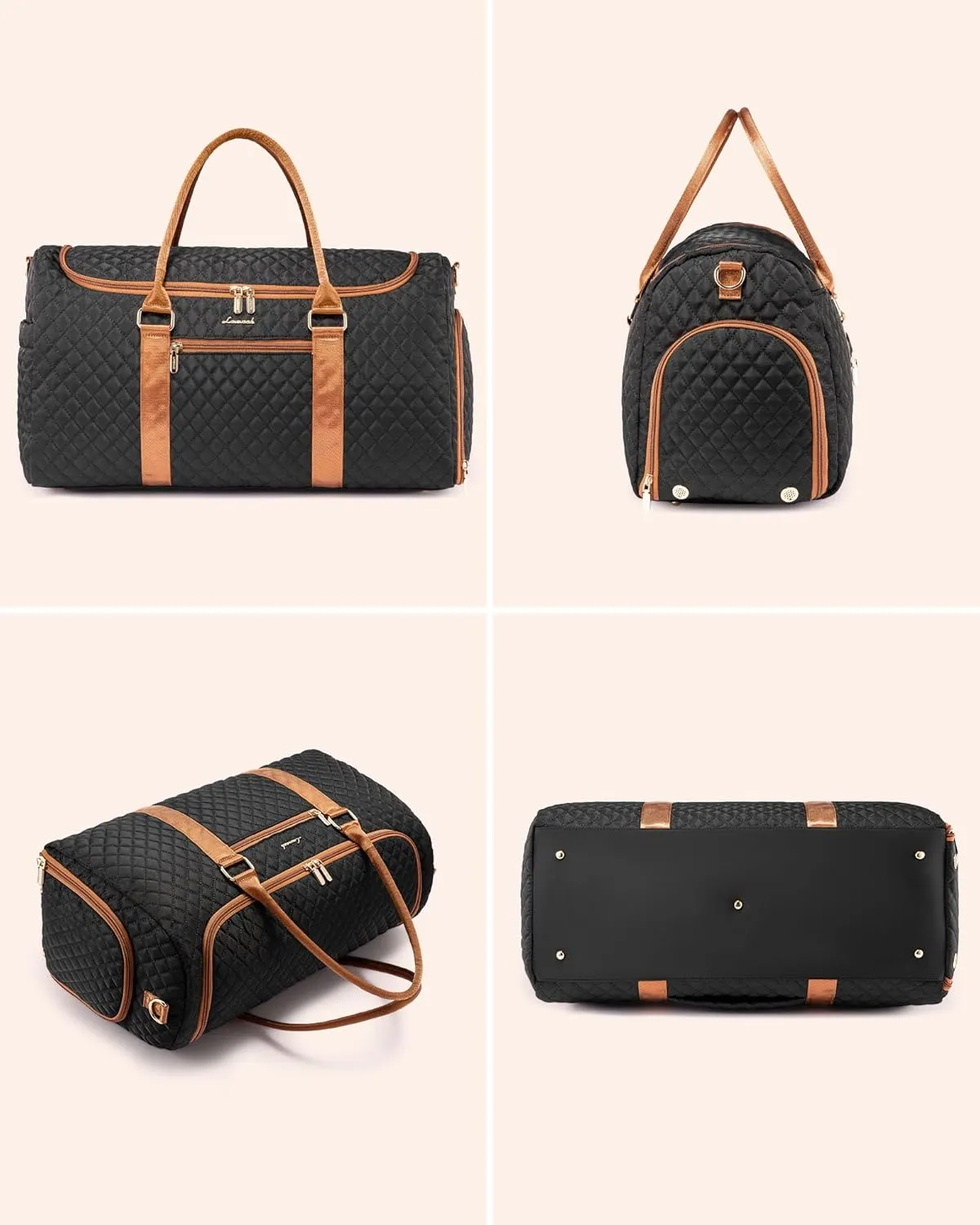 LOVEVOOK Travel Duffle Bag, 40L Weekender Overnight Bag with Toiletry Bag, Quilted Carry On Bag with Shoe Compartment, Gym Duffel Bag with Wet Pocket for Women, Hospital Bags for Labor and Delivery