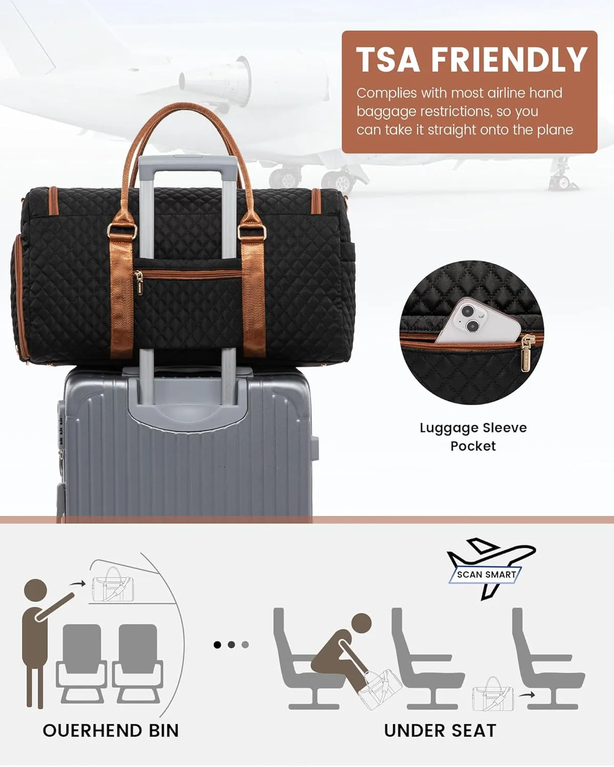 LOVEVOOK Travel Duffle Bag, 40L Weekender Overnight Bag with Toiletry Bag, Quilted Carry On Bag with Shoe Compartment, Gym Duffel Bag with Wet Pocket for Women, Hospital Bags for Labor and Delivery