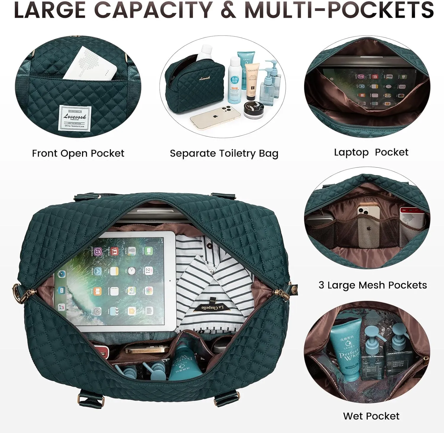 LOVEVOOK Travel Duffle Bag,Weekender Bags for Women with Shoe Compartment，Carry on Overnight Bag with Toiletry Bag,Gym Duffel Bag with Wet Pocket, Hospital Bags for Labor and Delivery