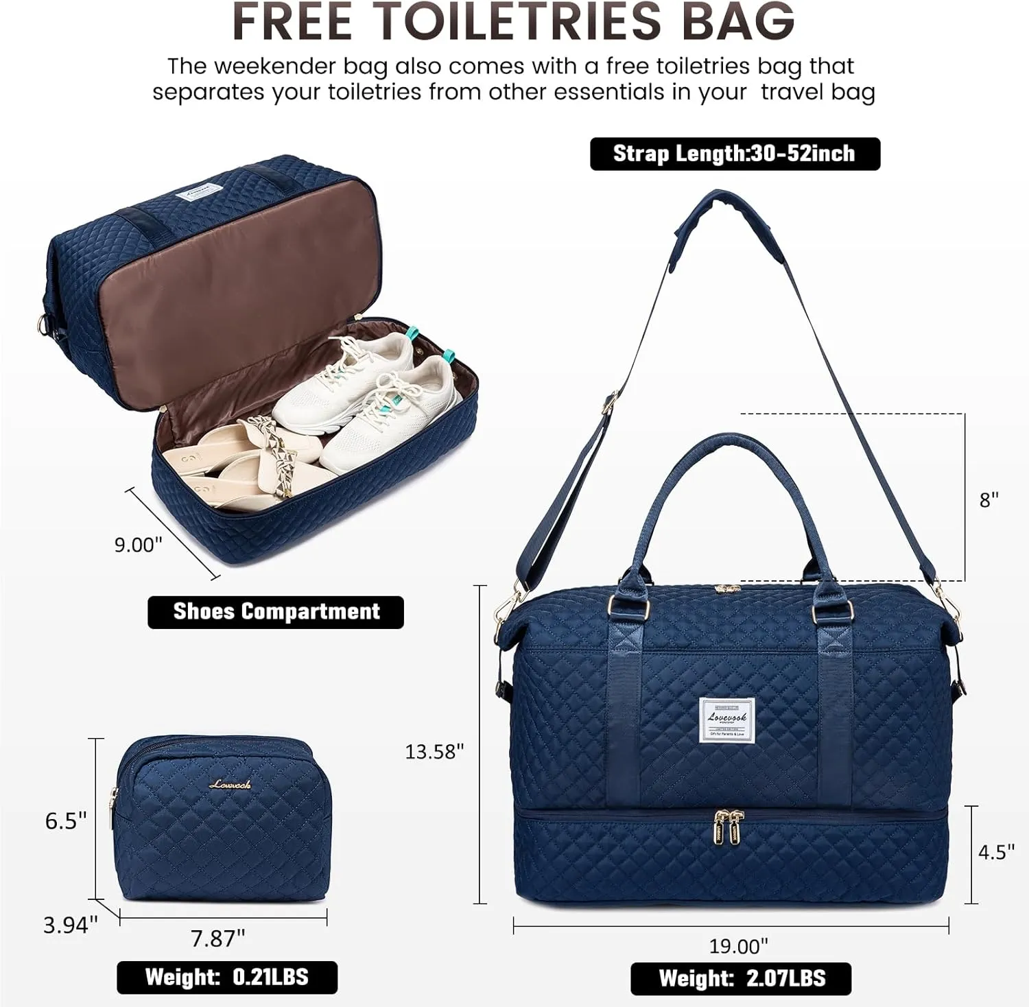 LOVEVOOK Travel Duffle Bag,Weekender Bags for Women with Shoe Compartment，Carry on Overnight Bag with Toiletry Bag,Gym Duffel Bag with Wet Pocket, Hospital Bags for Labor and Delivery