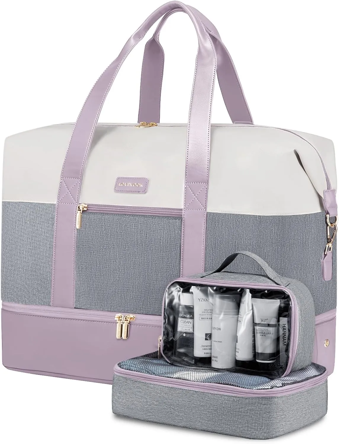 LOVEVOOK Weekender Bag, Large Travel Duffel Bag for Women with 2 Packing Cubes, Carry on Overnight Bag with Shoe Compartment, Mom Hospital Bags for Labor and Delivery