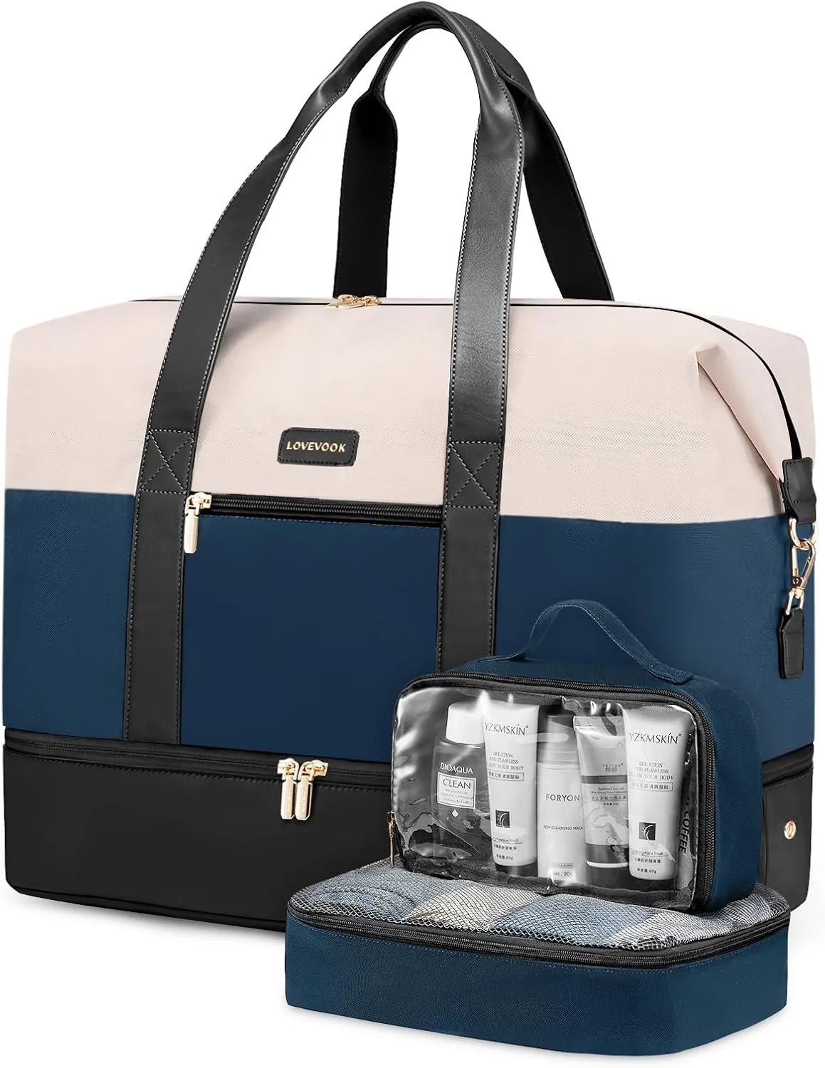 LOVEVOOK Weekender Bag, Large Travel Duffel Bag for Women with 2 Packing Cubes, Carry on Overnight Bag with Shoe Compartment, Mom Hospital Bags for Labor and Delivery