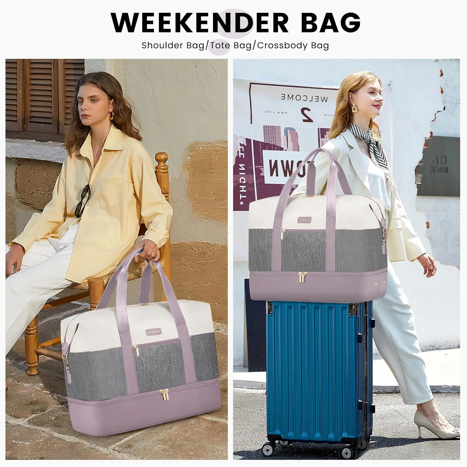 LOVEVOOK Weekender Bag, Large Travel Duffel Bag for Women with 2 Packing Cubes, Carry on Overnight Bag with Shoe Compartment, Mom Hospital Bags for Labor and Delivery
