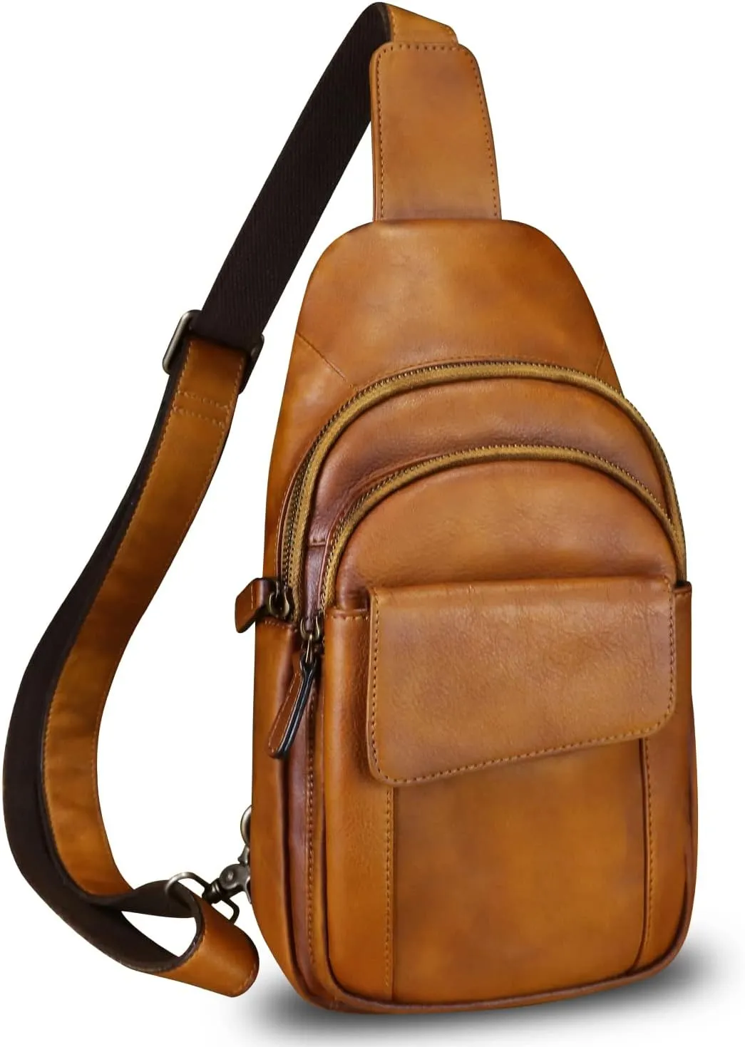 LRTO Genuine Leather Sling Bag Crossbody Motorcycle Bag Handmade Chest Bag Hiking Daypack Retro Shoulder Backpacks