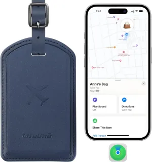 Luggage Tags Built-in Anti-Loss Tracker, Luxury Leather Luggage Tags for Suitcase, Travel Bags, Backpacks, Travel Organizer for Lost Baggage Prevention (Navy Blue)