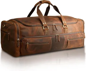 Luxorro Full Grain Leather Duffel Bag for Men - Overnight Travel Bag, Mens Duffle Bag for Traveling, Weekender Bag, 30 Inch Duffel Bag for Outdoor Travel, Vintage Brown