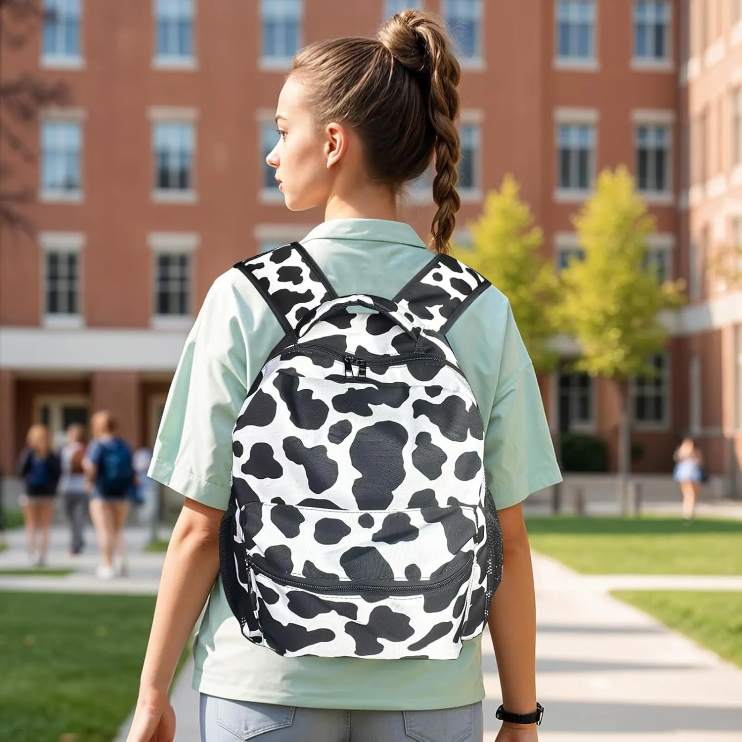 M YESCUSTOM Cow Print Backpack School Bag for Students Boys Girls, Water Resistant Daypack Weekender Bags Laptop Backpacks for College Travel Work Business Gift Black White
