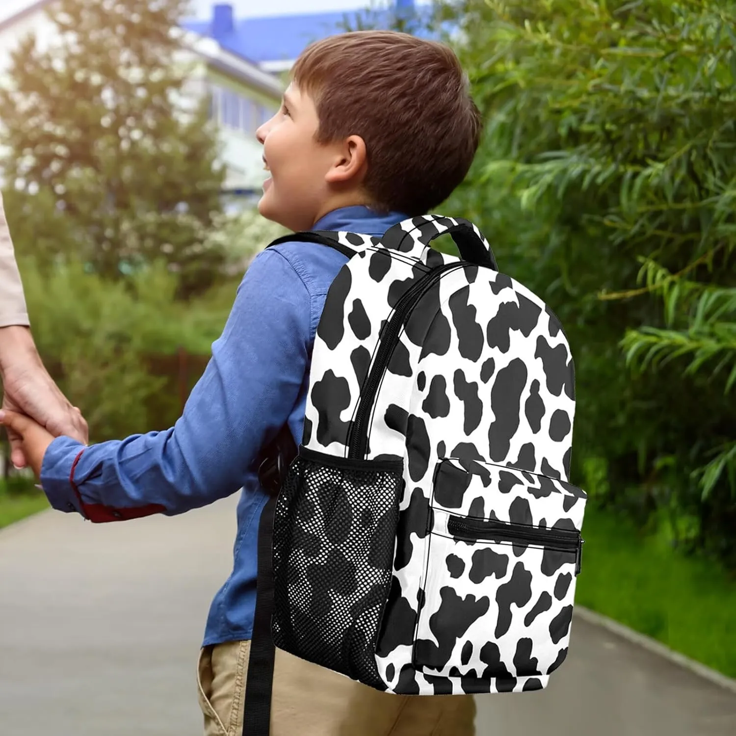 M YESCUSTOM Cow Print Backpack School Bag for Students Boys Girls, Water Resistant Daypack Weekender Bags Laptop Backpacks for College Travel Work Business Gift Black White