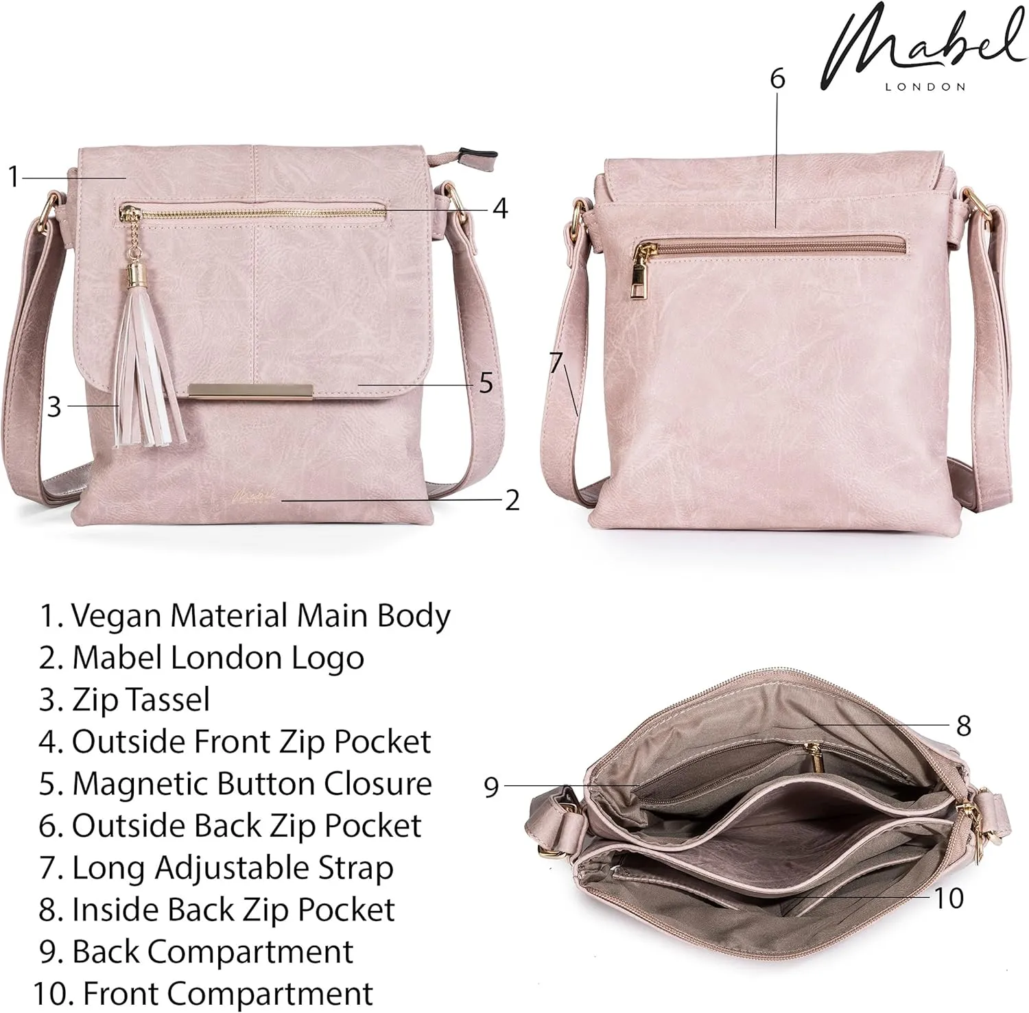 Mabel London - Women’s Cross Body Handbags – Trendy Messenger Long Shoulder Strap Bags in Various Designs