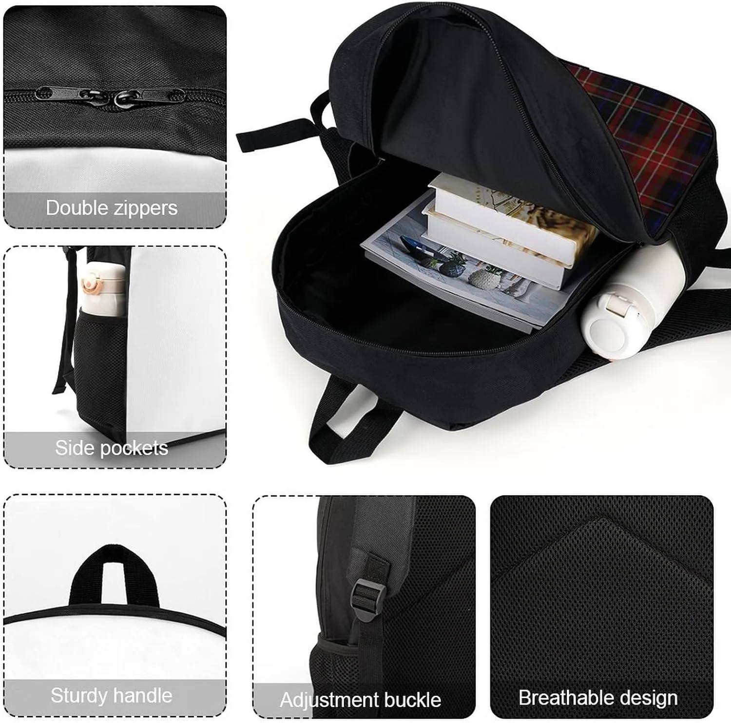 MacDonald Tartan Plaid Black Red Backpack Lightweight Waterproof Backpacks Laptop Backpack for Unisex Casual Travel Daypacks Large Capacity