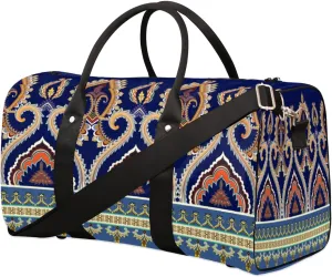 Mandala Palace Embroidery Travel Duffle Bag Waterproof Foldable Weekender Bags for Women and Men Durable Carry on Overnight Bag with Shoulder Strap Lightweight Sports Gym Tote Bag