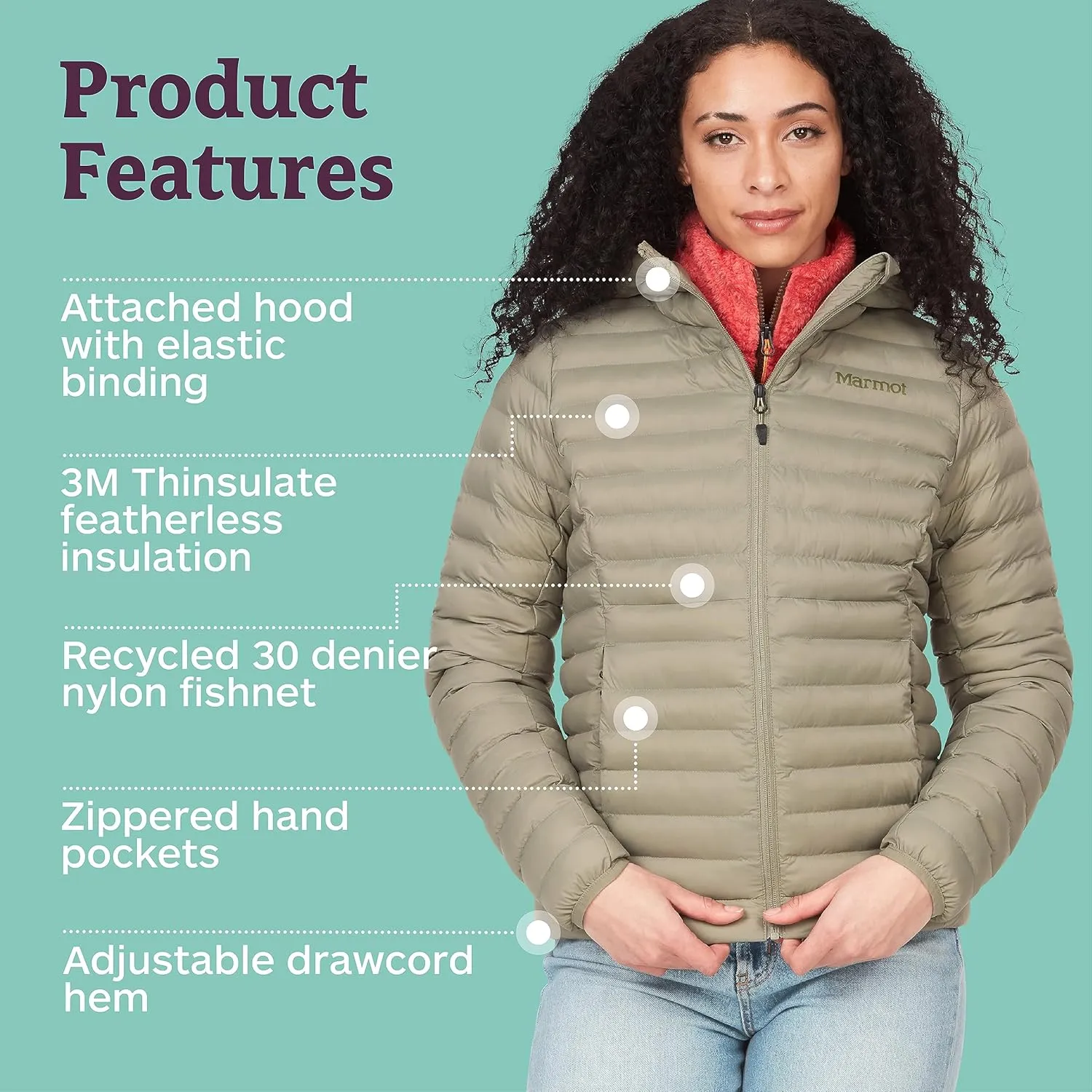 MARMOT Women's Echo Featherless Hoody - Lightweight Down-Alternative Puffer Jacket with Hood