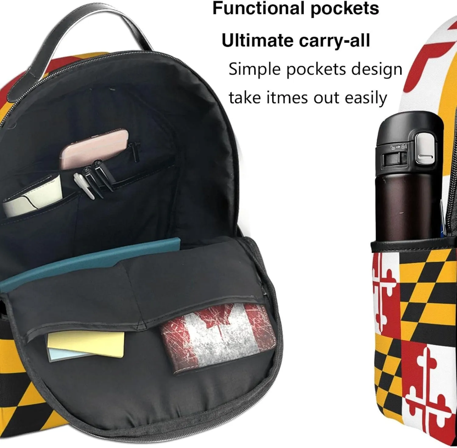 Maryland Flag Casual Backpacks Laptop Backpack Carry-on Daypack Sports Travel Rucksack Lightweight Working Bag for Outdoor Hiking Cycling Walking