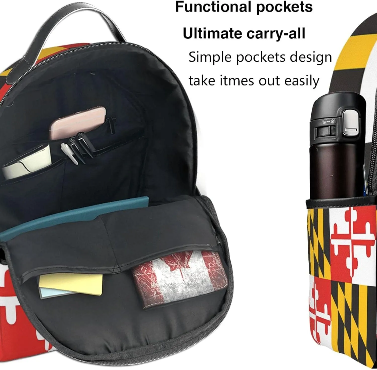 Maryland State Fla Casual Backpacks Laptop Backpack Carry-on Daypack Sports Travel Rucksack Lightweight Working Bag for Outdoor Hiking Cycling Walking