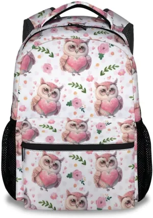 Mercuryelf Kid Backpack for Girls - 17 Inch White Lightweight Durable Kid Backpack - Large Capacity Owl Bookbag for School, Travel and Camp