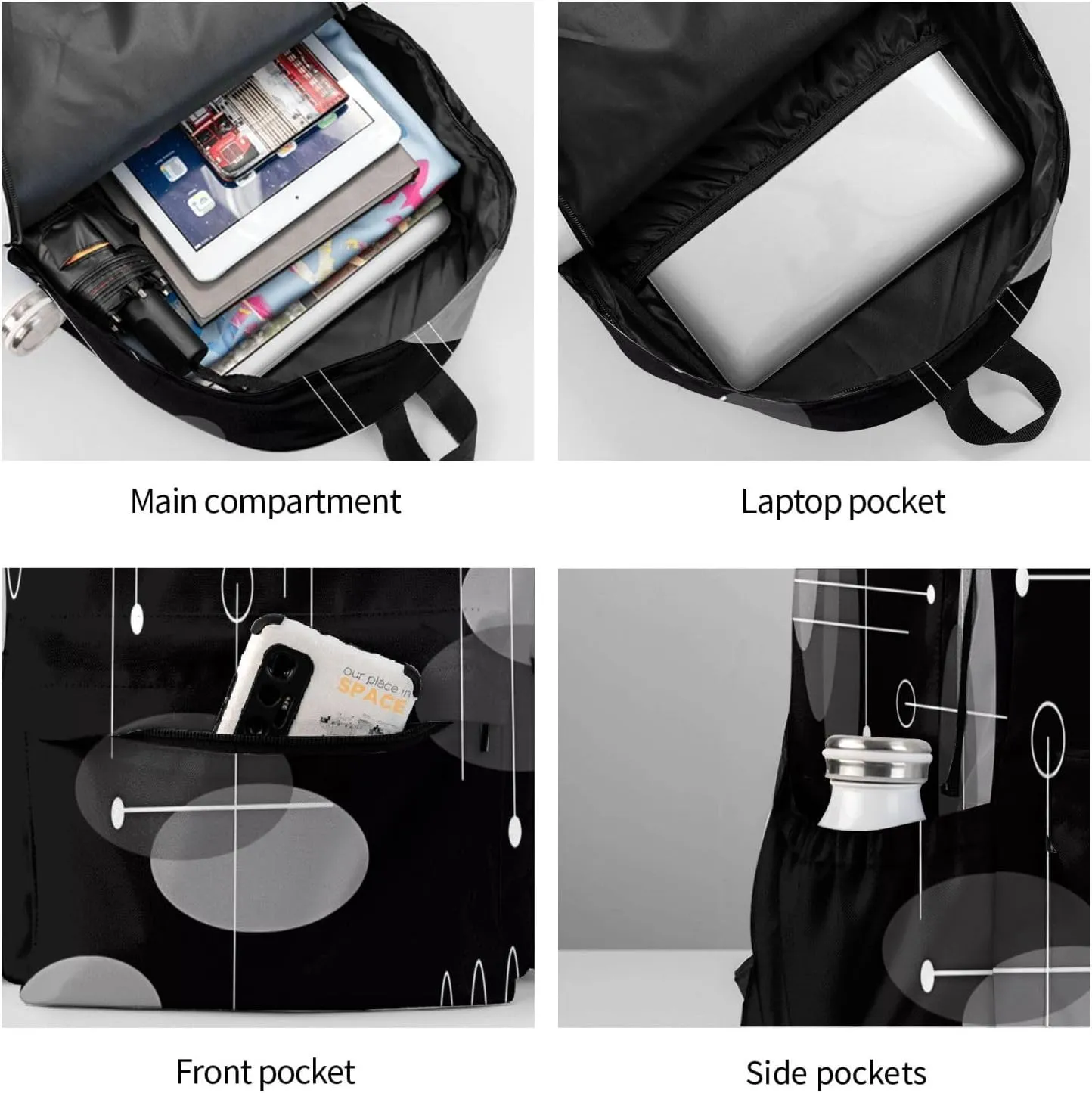 Mid-Century Atomic Space Age Backpacks 15 Inch Laptop Backpack Multipurpose Double Shoulder Bag for Men Women Gifts