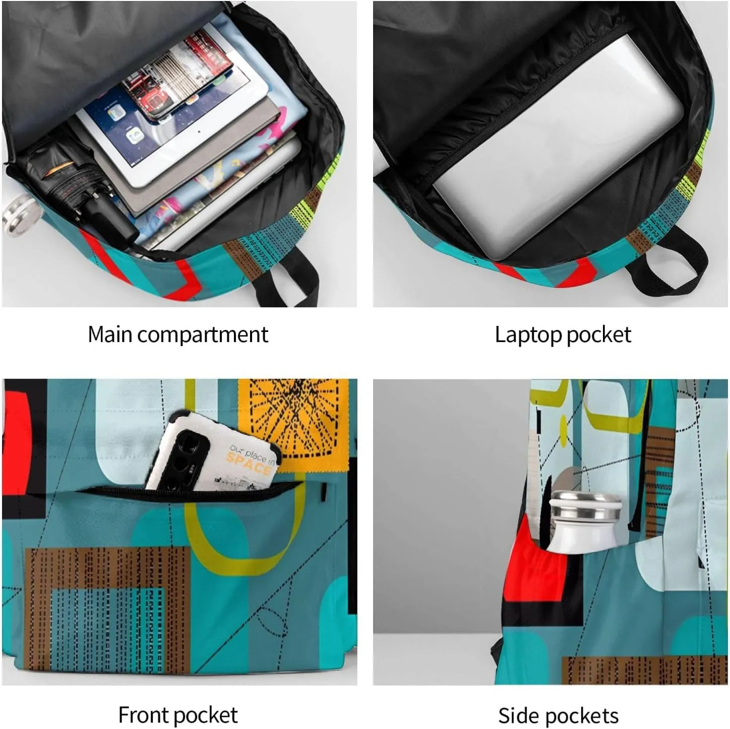 Mid-Century Modern Abstract Green Backpacks 15 Inch Laptop Backpack Multipurpose Double Shoulder Bag for Men Women Gifts