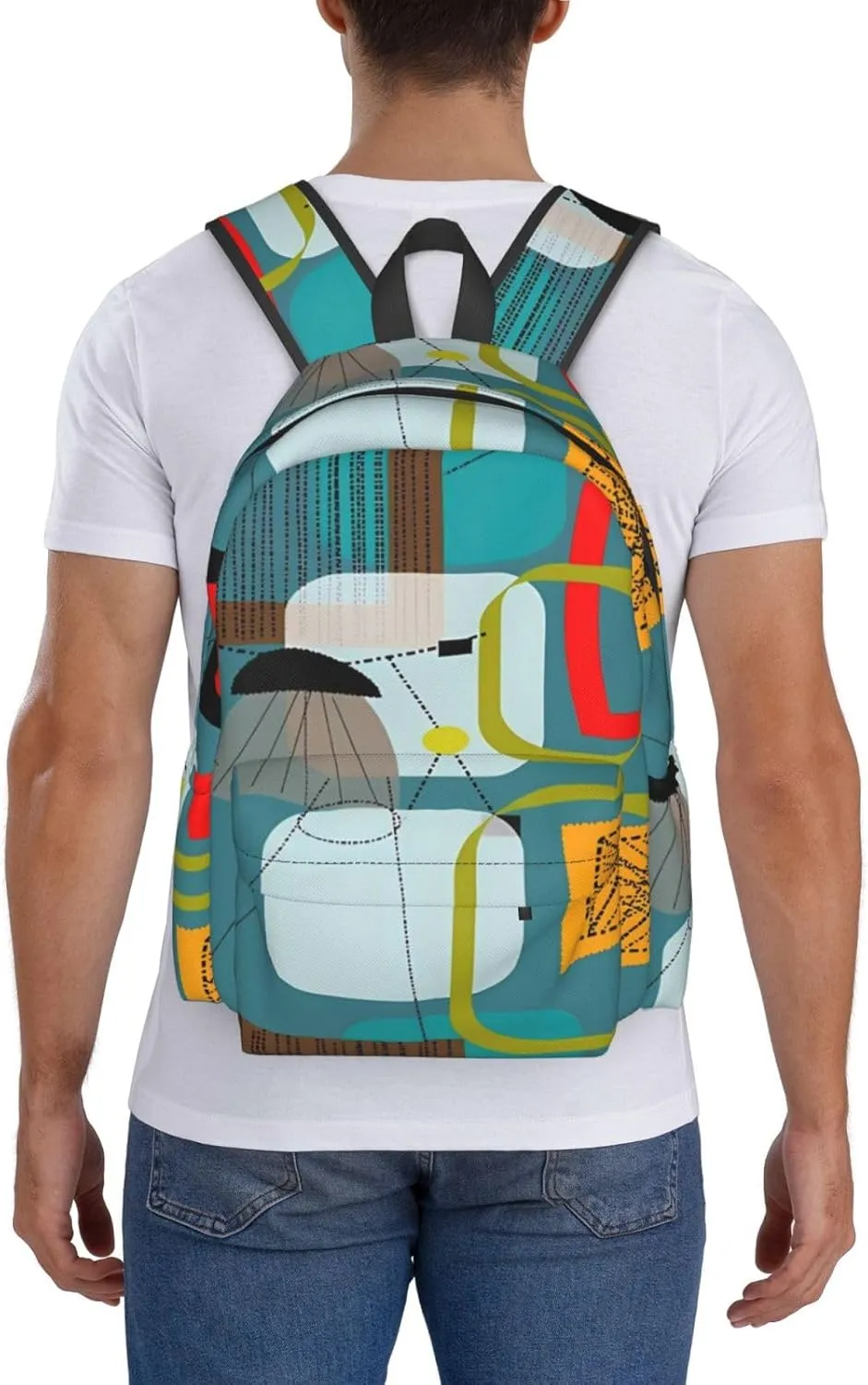 Mid-Century Modern Abstract Green Backpacks 15 Inch Laptop Backpack Multipurpose Double Shoulder Bag for Men Women Gifts