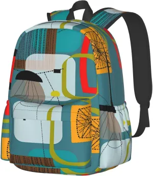 Mid-Century Modern Abstract Green Backpacks 15 Inch Laptop Backpack Multipurpose Double Shoulder Bag for Men Women Gifts