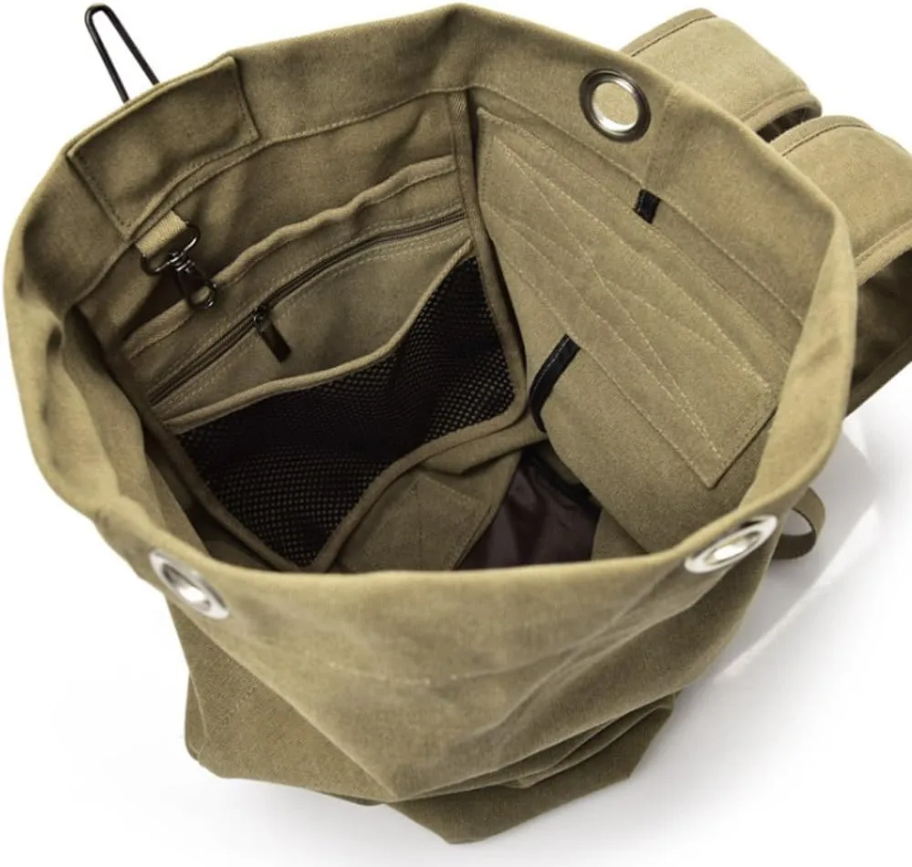 Military Duffel Bag Top Load Double Strap Canvas Backpack Army Travel b