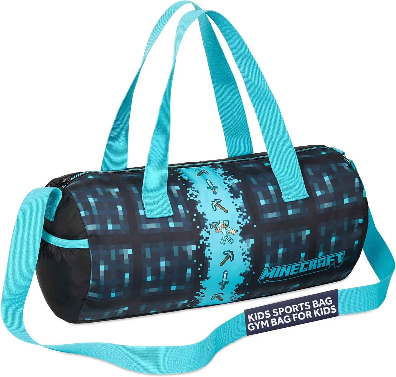 Minecraft Gym Bag for Kids Teens Duffle Bag Travel Overnight Sports Creeper Weekender Bag Carry On Holdall (Blue, 16.14x7.08x7.48inches)
