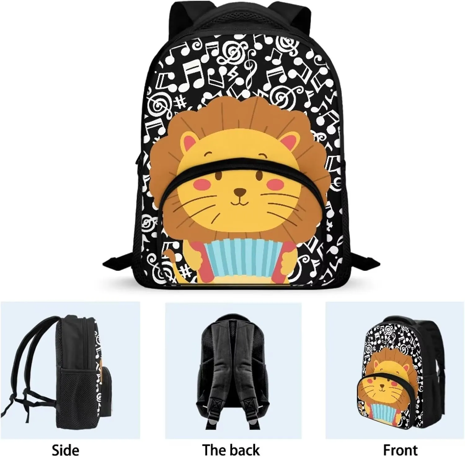 Mini 12 inch Kindergarten Elementary Kids Backpack for Boys Girls Large Capacity Schoolbag Toddler Bag Stain Resistant Shoulder Bag Handbag Preschool Bookbag for 3-8, Music Note Lion