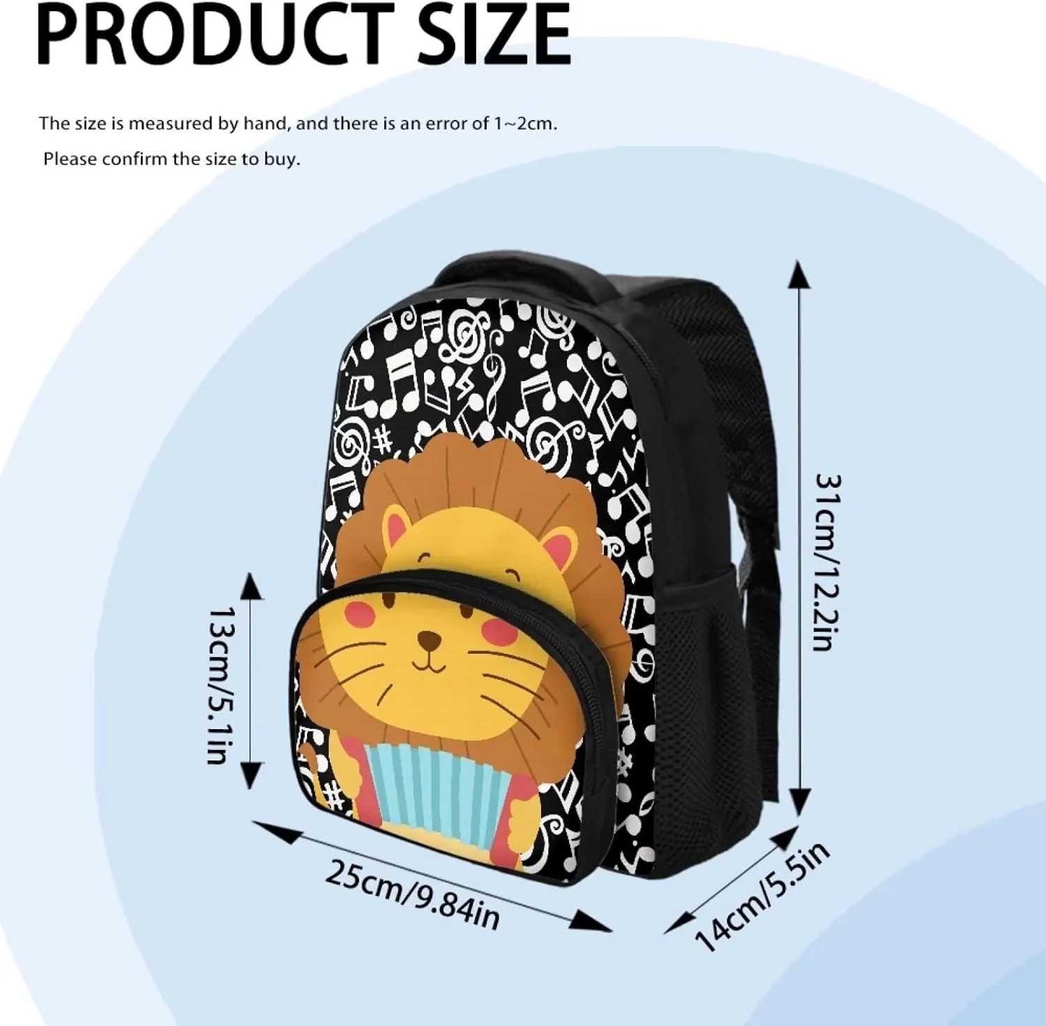 Mini 12 inch Kindergarten Elementary Kids Backpack for Boys Girls Large Capacity Schoolbag Toddler Bag Stain Resistant Shoulder Bag Handbag Preschool Bookbag for 3-8, Music Note Lion