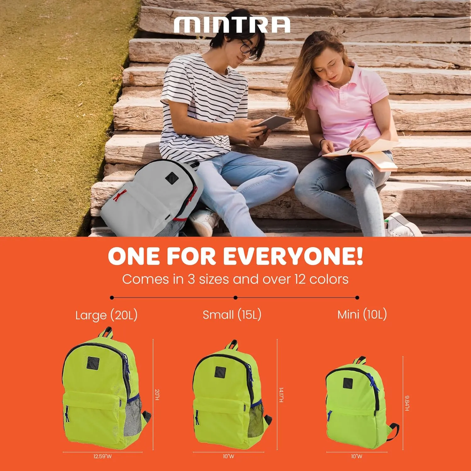 Mintra Office Backpack, Water-resistant Everyday Bag with Adjustable Straps, Unisex Backpack for Travel, College, Multi-Compartments with Secure Zippers, Black, 15L Small, 10" W x 14.17" H
