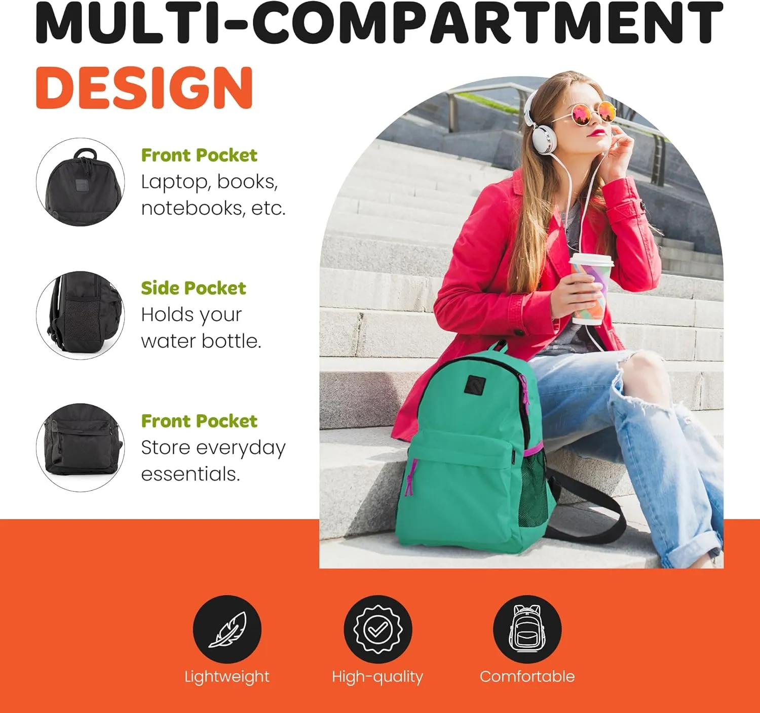 Mintra Office Backpack, Water-resistant Everyday Bag with Adjustable Straps, Unisex Backpack for Travel, College, Multi-Compartments with Secure Zippers, Black, 15L Small, 10" W x 14.17" H