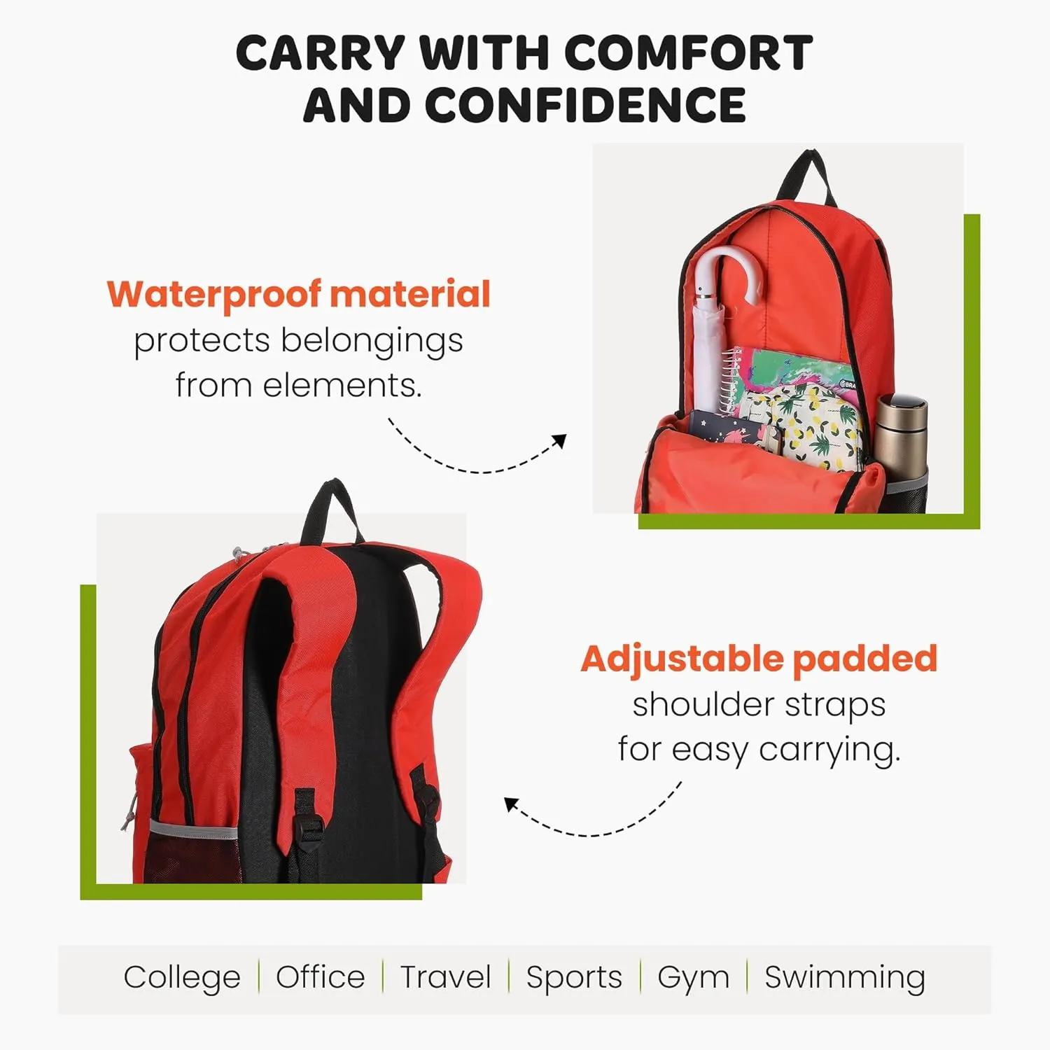 Mintra Office Backpack, Water-resistant Everyday Bag with Adjustable Straps, Unisex Backpack for Travel, College, Multi-Compartments with Secure Zippers, Black, 15L Small, 10" W x 14.17" H