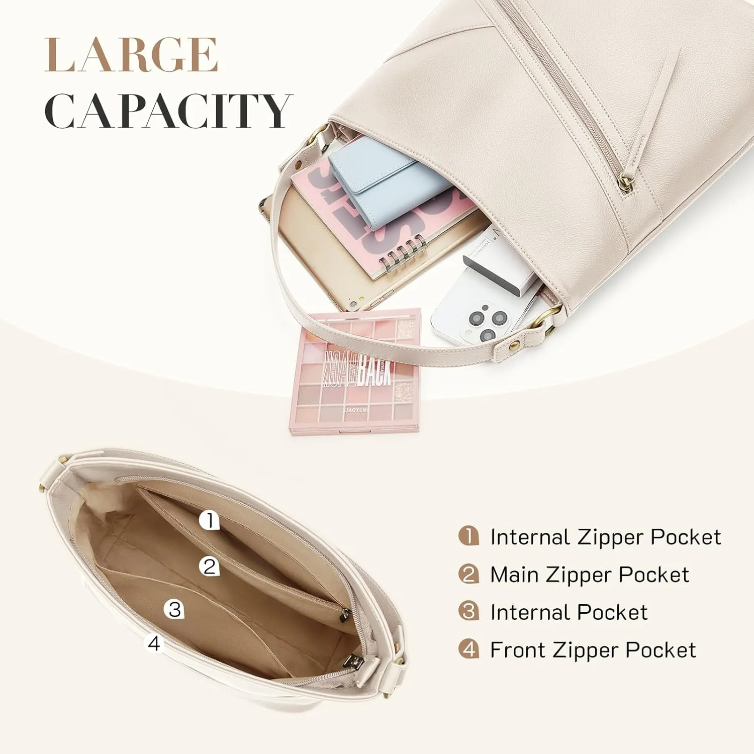 Missnine Hobo Bag Purses and Handbags for Women Top Handle Handbags with Pocket Zipper