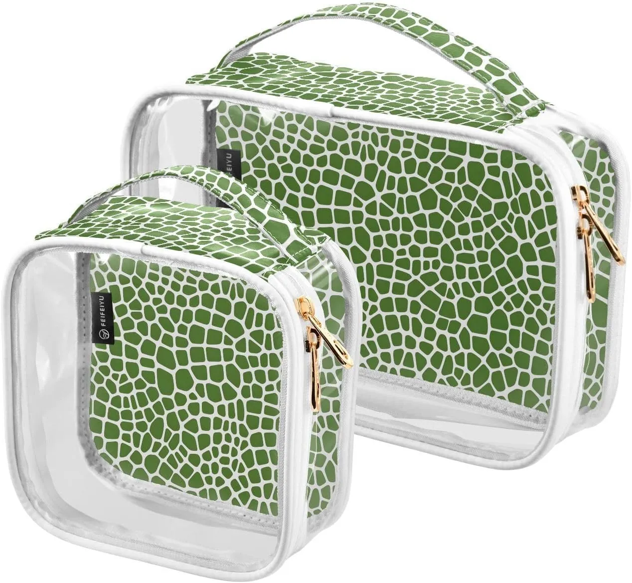 MNSRUU Clear Makeup Bags Lizard Skin Green Toiletry Bag for Women 2 PCS Waterproof Clear Bags Clear Travel Toiletry Bag Small Cosmetic Makeup Bag, Carry on Airport Airline Compliant Bag