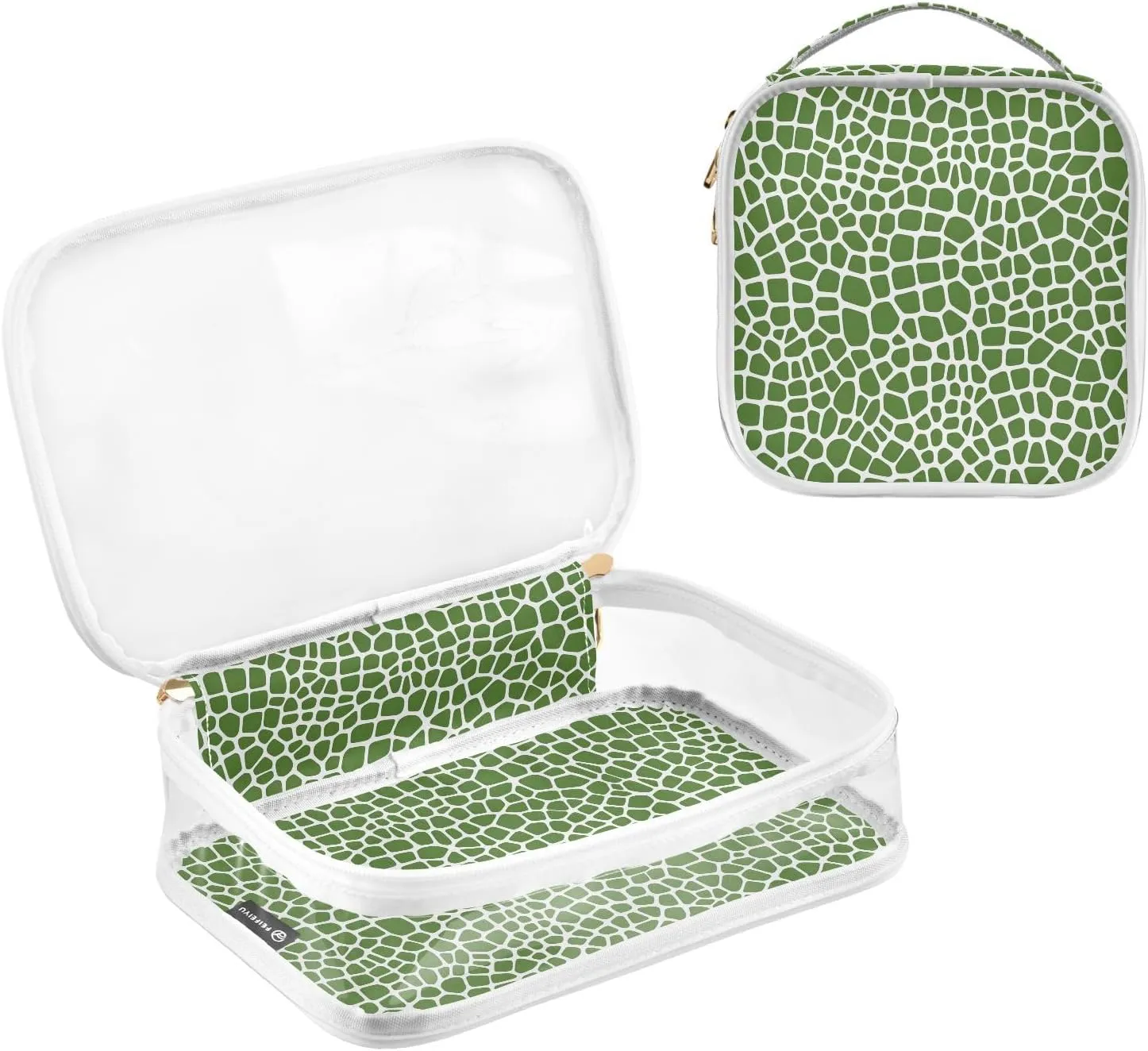 MNSRUU Clear Makeup Bags Lizard Skin Green Toiletry Bag for Women 2 PCS Waterproof Clear Bags Clear Travel Toiletry Bag Small Cosmetic Makeup Bag, Carry on Airport Airline Compliant Bag