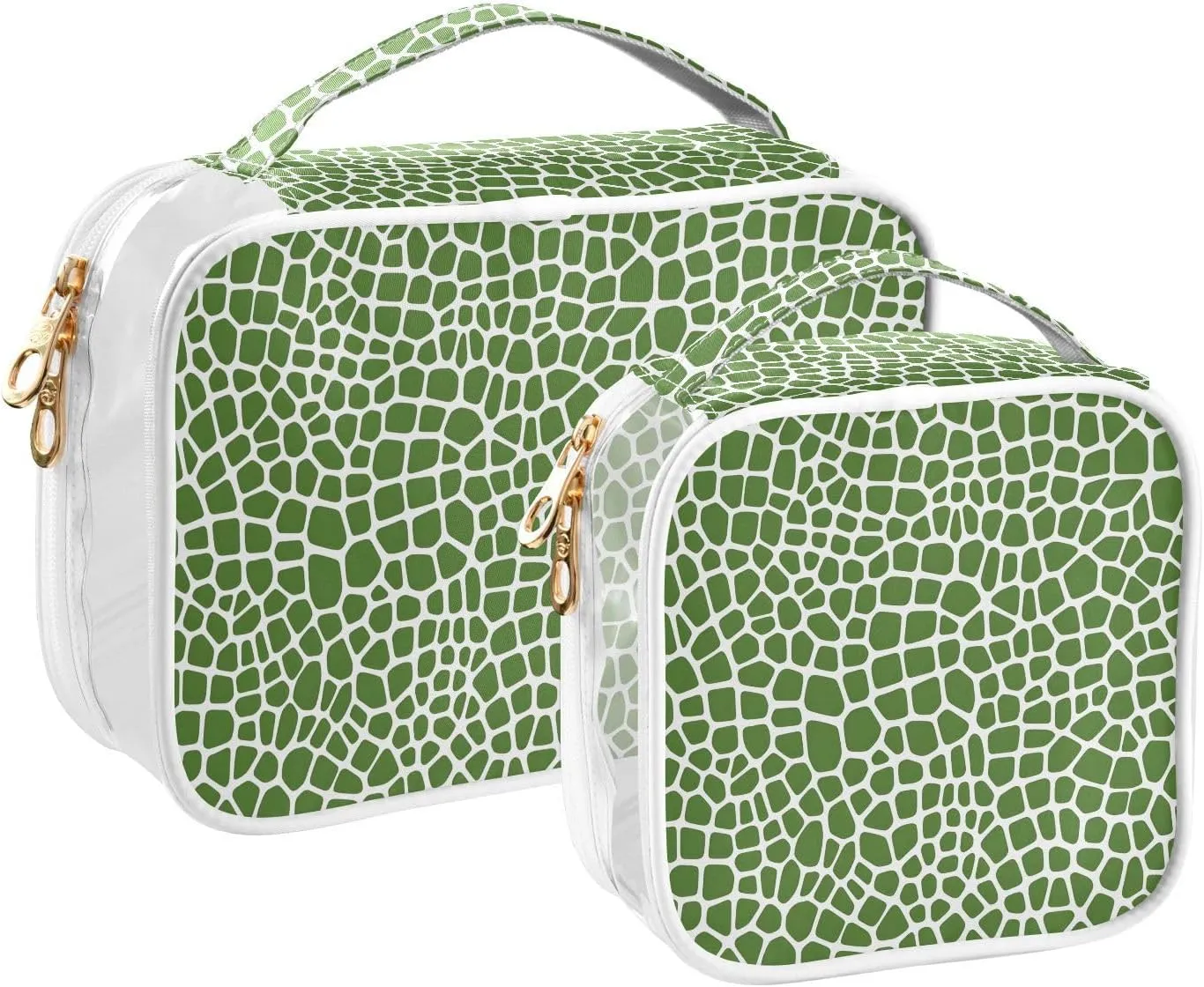 MNSRUU Clear Makeup Bags Lizard Skin Green Toiletry Bag for Women 2 PCS Waterproof Clear Bags Clear Travel Toiletry Bag Small Cosmetic Makeup Bag, Carry on Airport Airline Compliant Bag