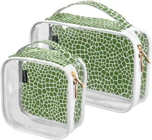 MNSRUU Clear Makeup Bags Lizard Skin Green Toiletry Bag for Women 2 PCS Waterproof Clear Bags Clear Travel Toiletry Bag Small Cosmetic Makeup Bag, Carry on Airport Airline Compliant Bag