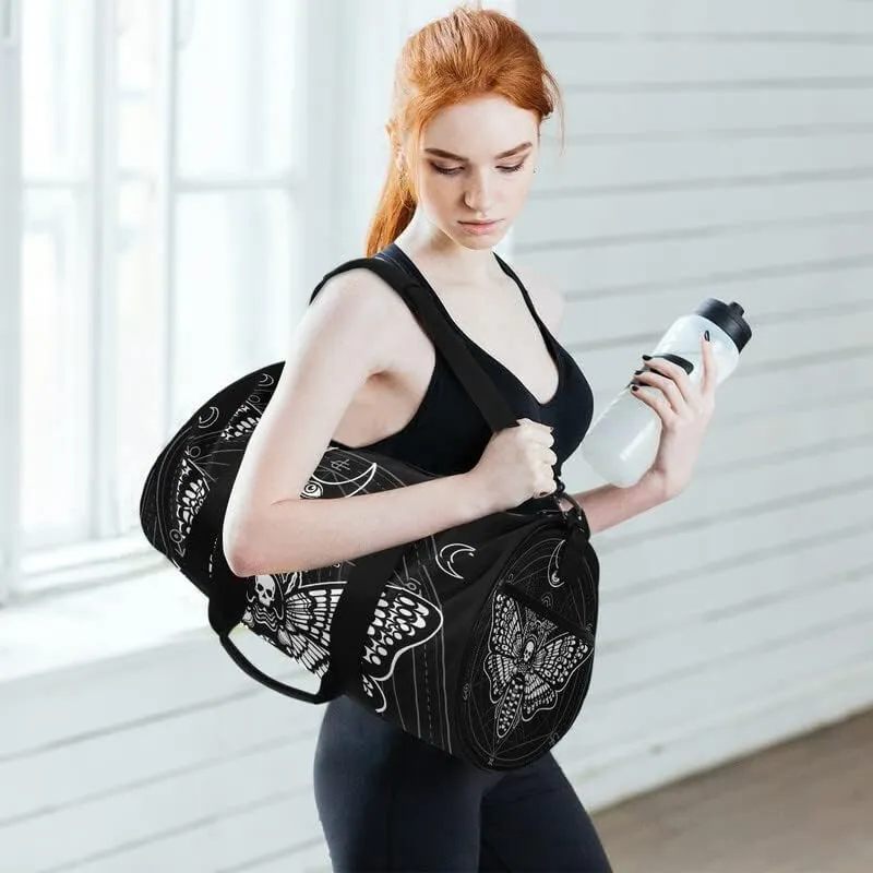 MNSRUU Duffel Bags Black Skull Moth Overnight Bags Weekend Bag Sports Gym Bag for Men Women Duffel Bags for Traveling
