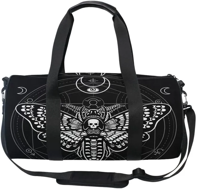 MNSRUU Duffel Bags Black Skull Moth Overnight Bags Weekend Bag Sports Gym Bag for Men Women Duffel Bags for Traveling