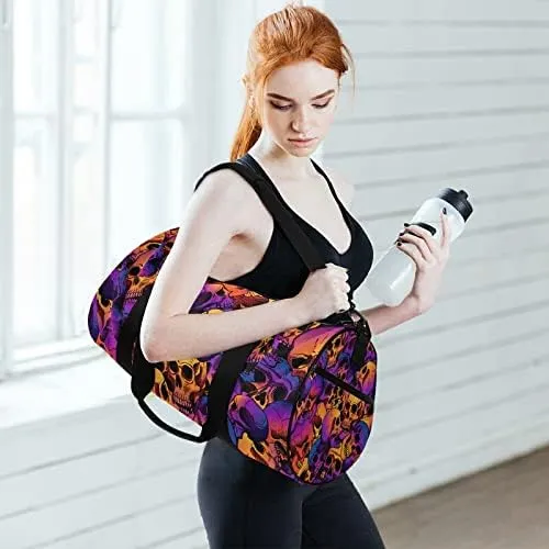 MNSRUU Duffel Bags Skull Gradient Colors Sports Gym Bag Travel Luggage Overnight Bags for Men Women Duffel Bags for Traveling