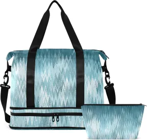 Modern Art Teal White Gym Bag for Women Men Travel Duffel Bag with Shoe Compartment Carry On Weekender Overnight Bags for Travel Gym Yoga School