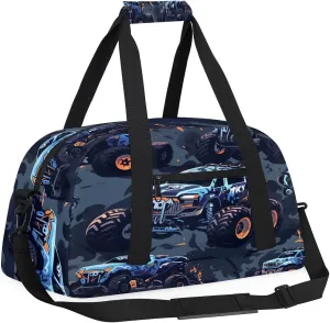 Monster Truck Kids Overnight Duffel Bags Sports Gym Bags Boy Girls Travel Weekender Sleepover Bags Collapsible Gymnastics Dance Bags Waterproof Carry on Tote Bag Work Out Bag