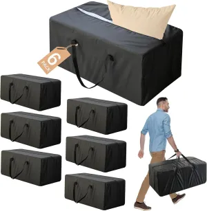 Moving Bags Heavy Duty with Strong Zipper & Handles, Sturdy Clothes Storage Bags, Packing Totes 6 Pack, College Dorm Room Essentials, Black