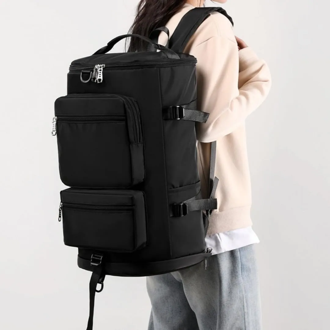 Multi-functional Sports Duffel with Dry-Wet Separation,Travel Backpack with Triple Carry Options (Black)