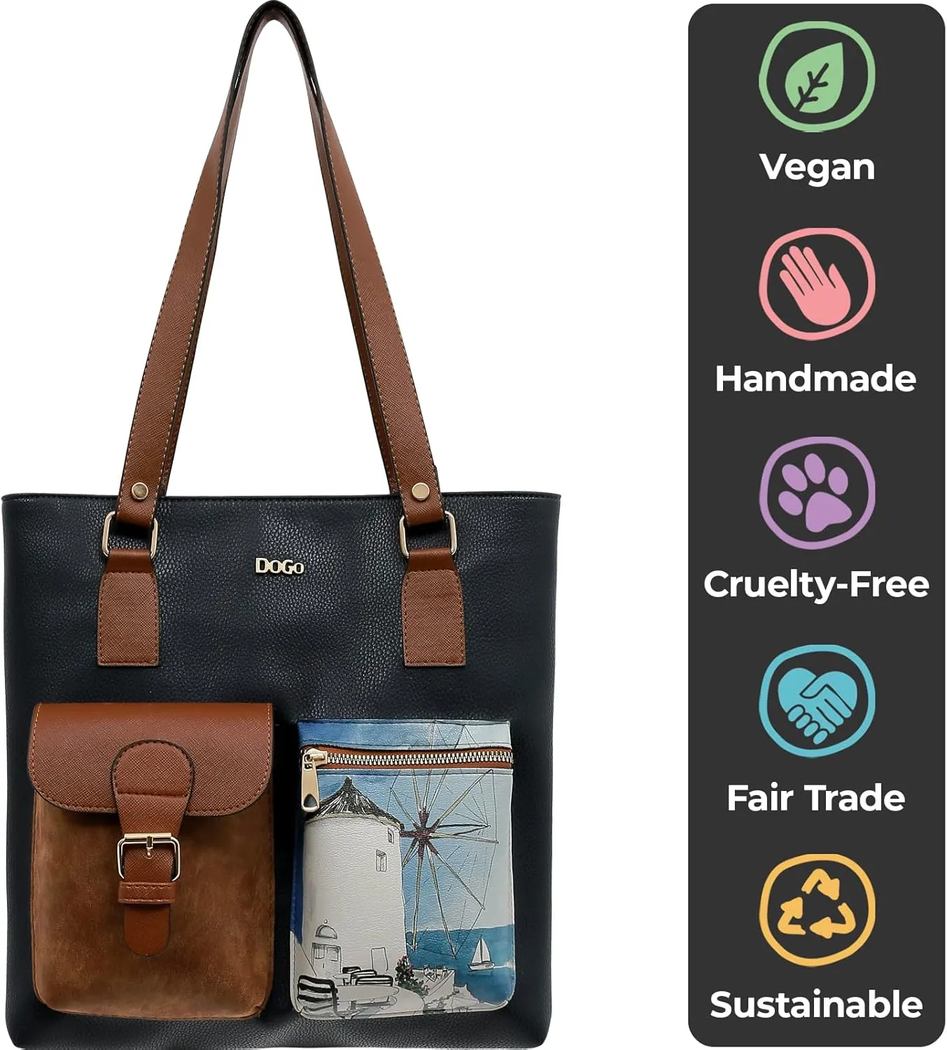 Multi Pocket Shoulder Bags for Women - Vegan Leather and Unique Design Handmade Womens Bags