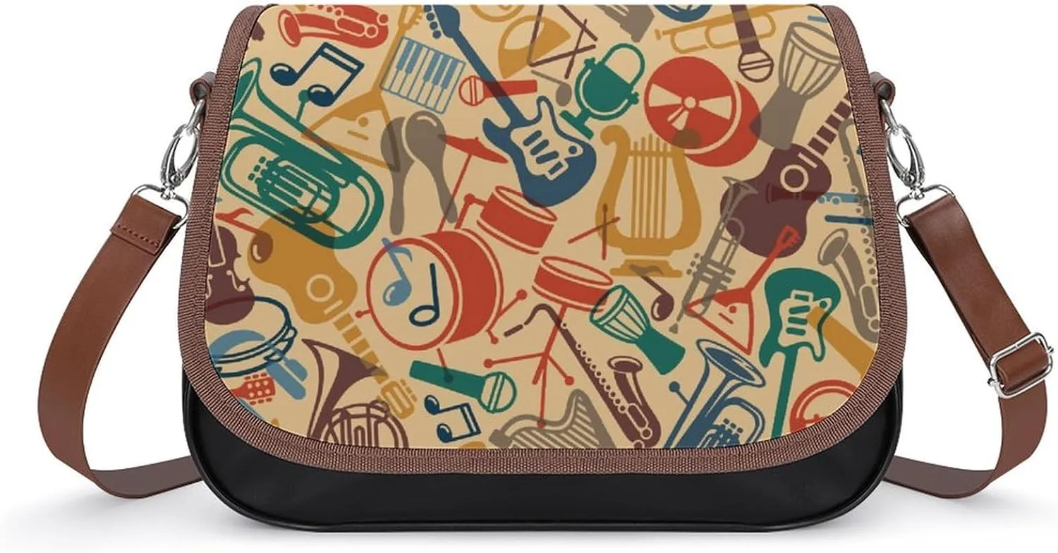 Musical Instruments Drum Guitar Trendy Crossbody Bags Purses for Women Casual Shoulder Handbags with Adjustable Wide Strap
