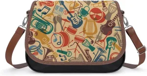 Musical Instruments Drum Guitar Trendy Crossbody Bags Purses for Women Casual Shoulder Handbags with Adjustable Wide Strap